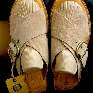 Born Taupe Suede Slide Sandals with Buckle